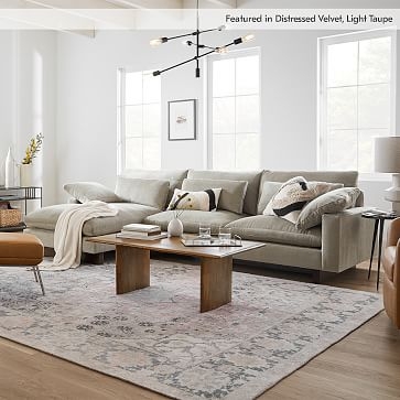 Harmony Sectional Set 10: Right Arm 2 Seater Sofa, Left Arm Chaise, Down Blend, Yarn Dyed Linen Weave, Frost Gray, Walnut - Image 4