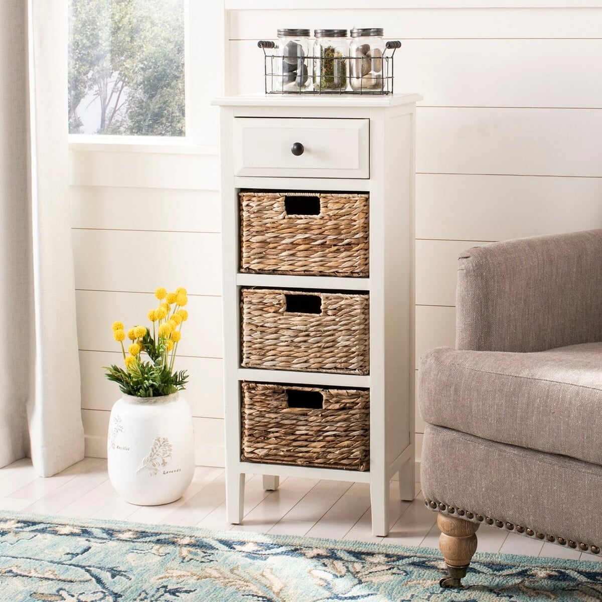 Michaela Drawer Side Table - Distressed White - Safavieh - Image 3