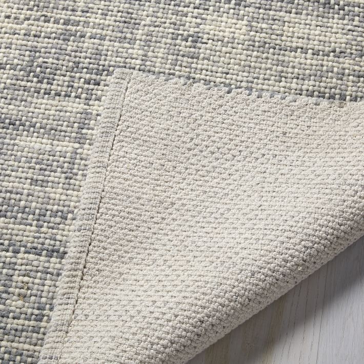 Mid-Century Heathered Basketweave Wool Rug- Steel - Image 2