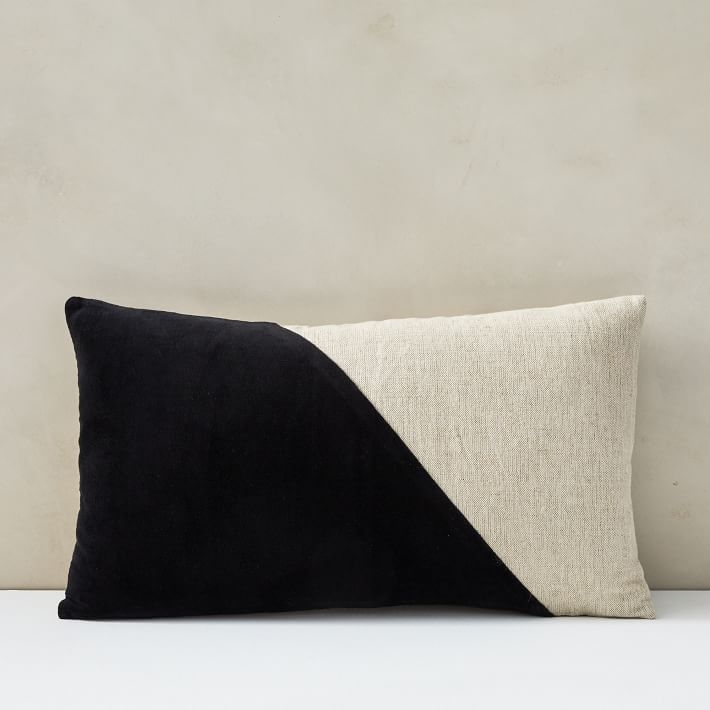 Cotton Linen Velvet Corners Pillow Cover, 1 individual, 12"x21", Black - Image 0