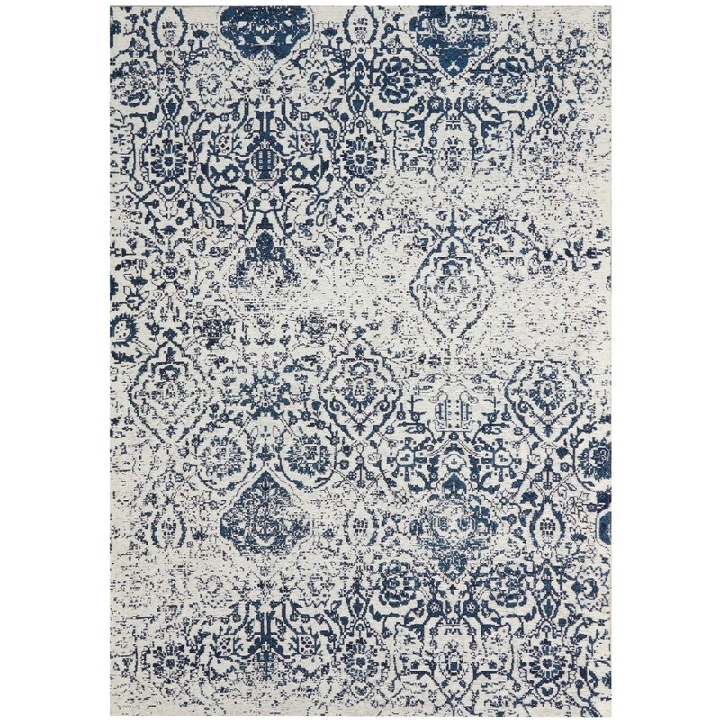 Orourke Abstract Ivory/Navy Blue Area Rug - Image 0