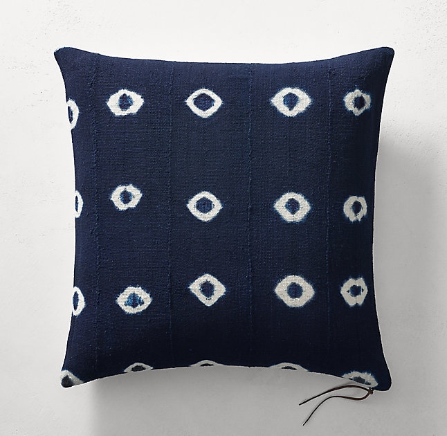 Handcrafted African Indigo Shibori Dot Pillow Cover -22 x 22 - Image 0