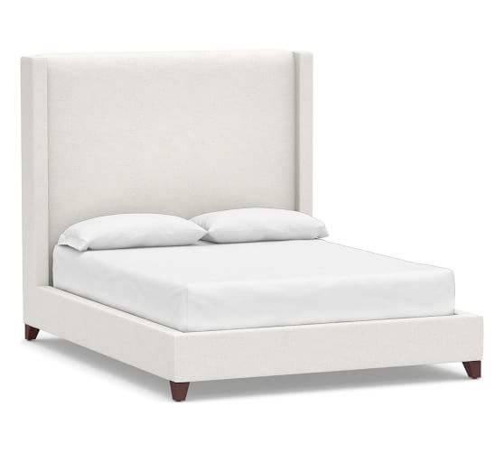 Harper Upholstered Non-Tufted Tall Bed without Nailheads, Queen, Basketweave Slub Ivory - Image 1