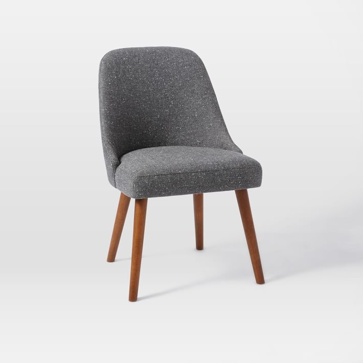 Mid-Century Upholstered Dining Chair, Salt + Pepper, Tweed-Individual - Image 1