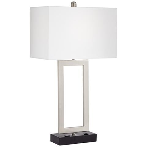 360 Lighting Todd 30" Brushed Nickel Table Lamp with USB and Outlet - Image 0