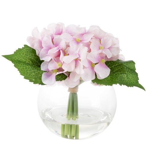 Hydrangea Floral Arrangement in Glass Vase - Image 0