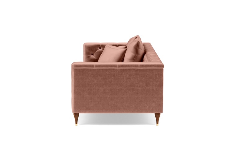 Ms. Chesterfield Sofa in Blush Fabric with Oiled Walnut with Brass Cap legs - Image 4