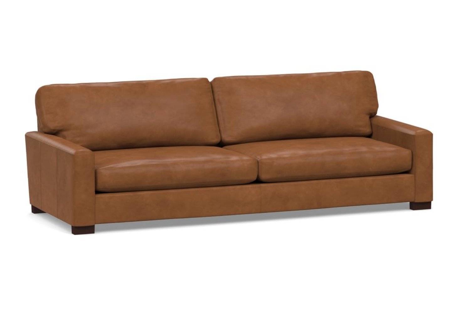 Turner Square Arm Leather Grand Sofa-2-Seater 103.5" without Nailheads, Down Blend Wrapped Cushions, Vintage Caramel - Image 0