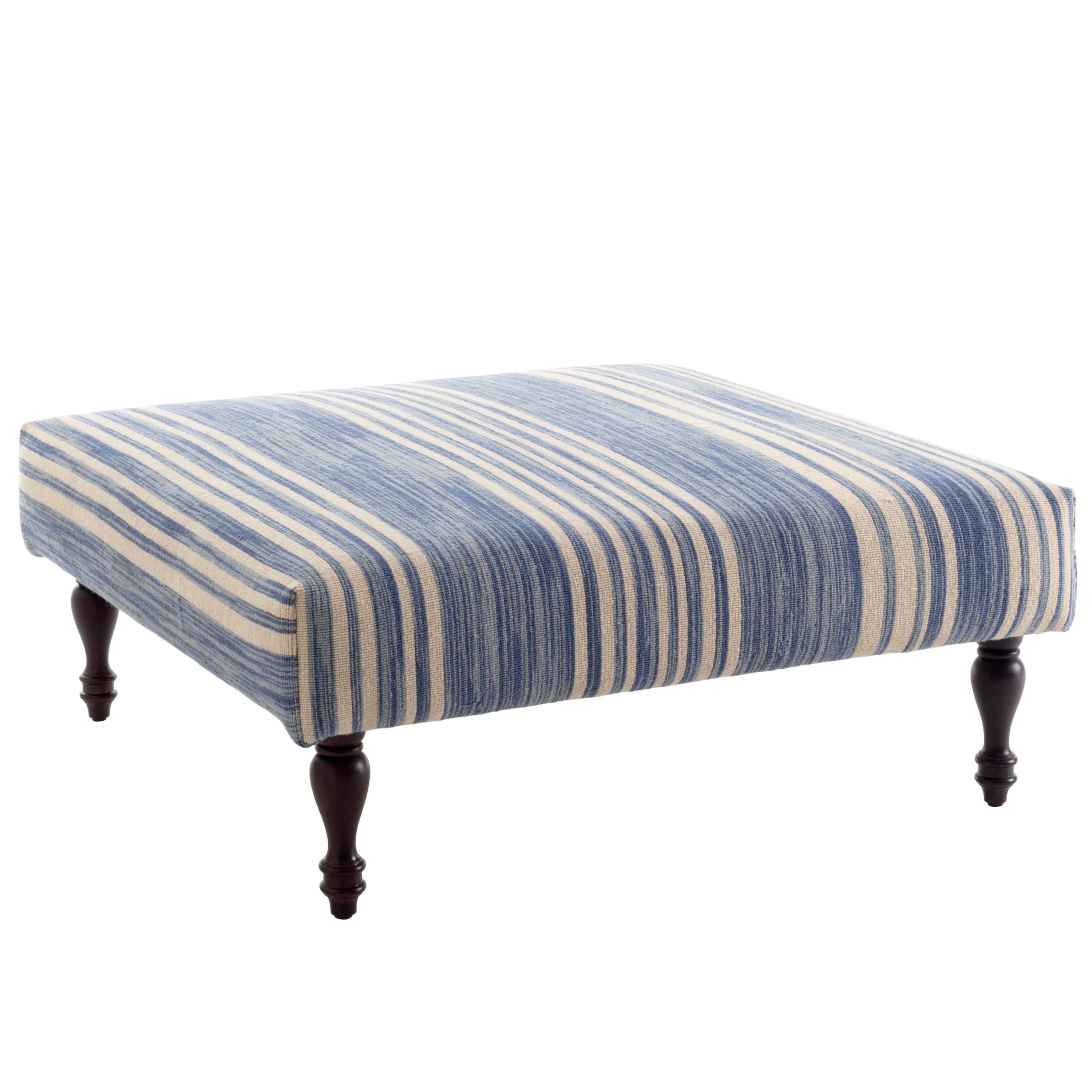 COTTAGE STRIPE FRENCH BLUE TURNED TOBACCO RUG OTTOMAN - Image 0