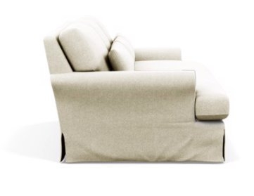 Custom Maxwell 82" Slipcovered Sofa - Vanilla Static Weave - White Oak with Antique Cap Stiletto Leg w/ Bench Cushion - Image 2