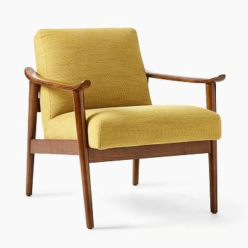Mid-Century Show Wood Upholstered Chair, Chunky Basketweave, Stone - Image 1