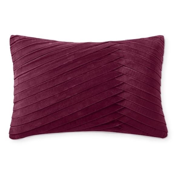 Pleated Velvet Lumbar Pillow Cover, Wine - Image 0