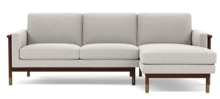 Jason Wu Right Sectional with Pebble Wheat Fabric and Oiled Walnut with Brass Cap legs - Image 0