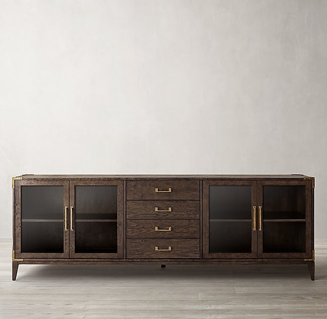 CAYDEN CAMPAIGN GLASS 4-DOOR SIDEBOARD WITH DRAWERS - Image 0