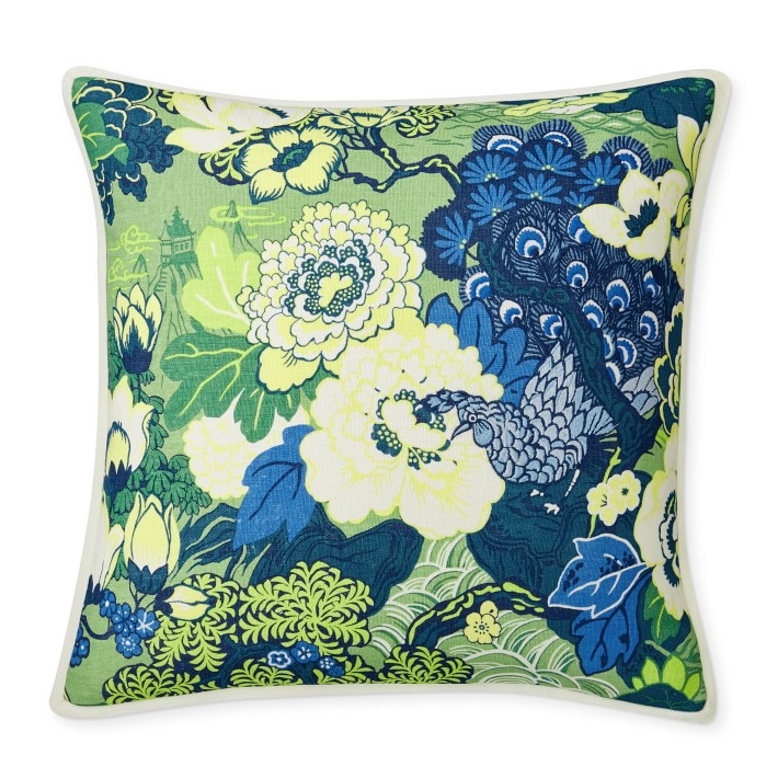 Schumacher Peacock Printed And Embroidered Pillow Cover - Image 0