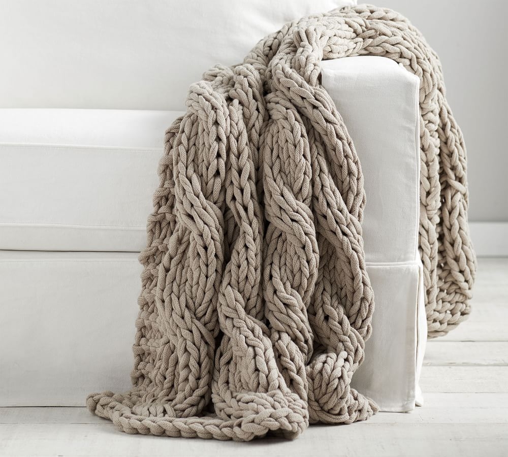 Colossal Handknit Throw Blanket, 44 x 56", Putty - Image 0