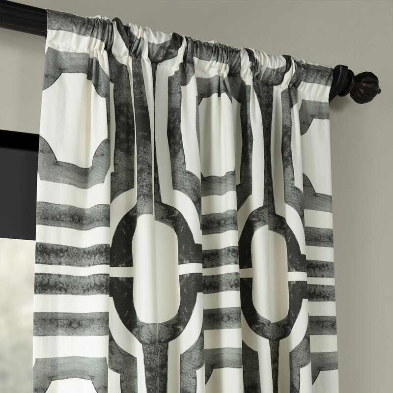 Flovilla Cotton Geometric Rod Pocket Single Curtain Panel - Image 2