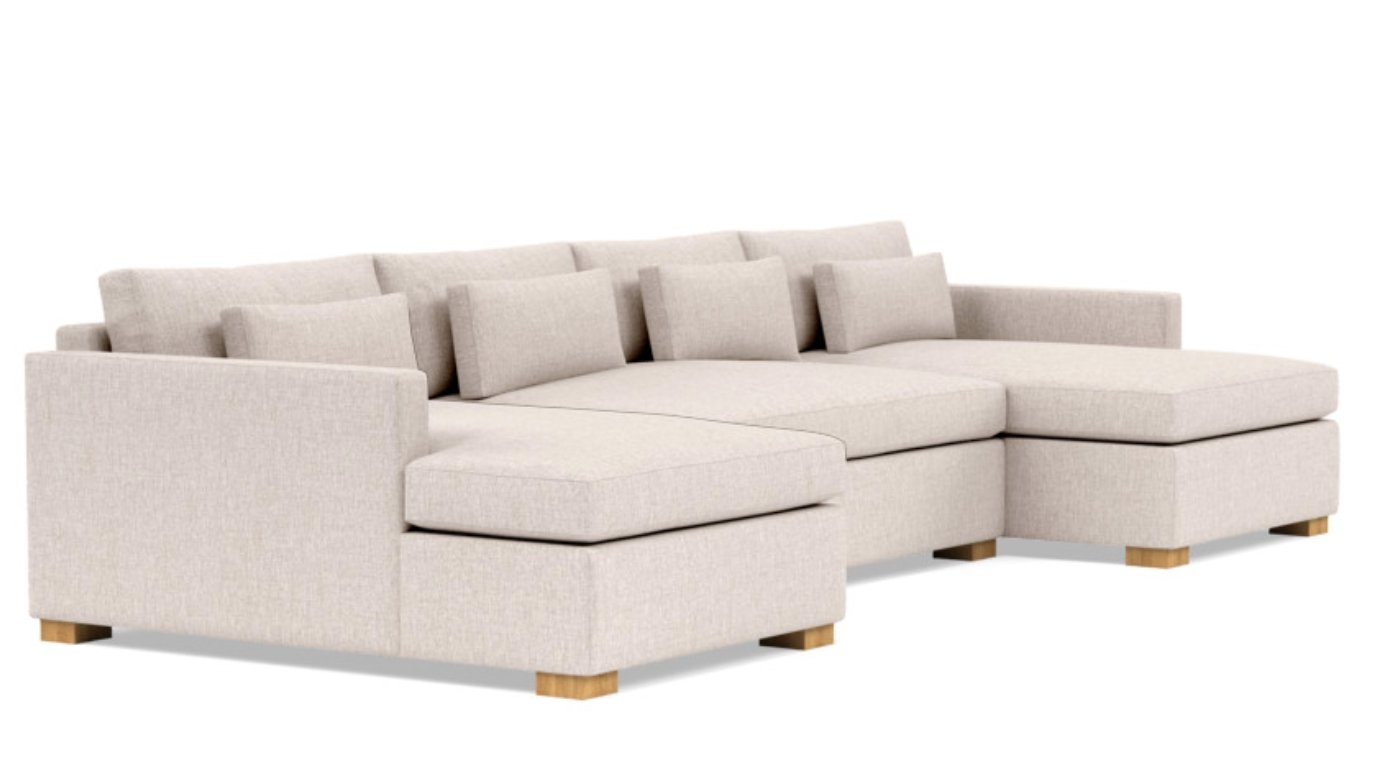 Charly U-Sectional with Beige Wheat Fabric, double down cushions, extended right chaise, extended left chaise, and Natural Oak legs - Image 1