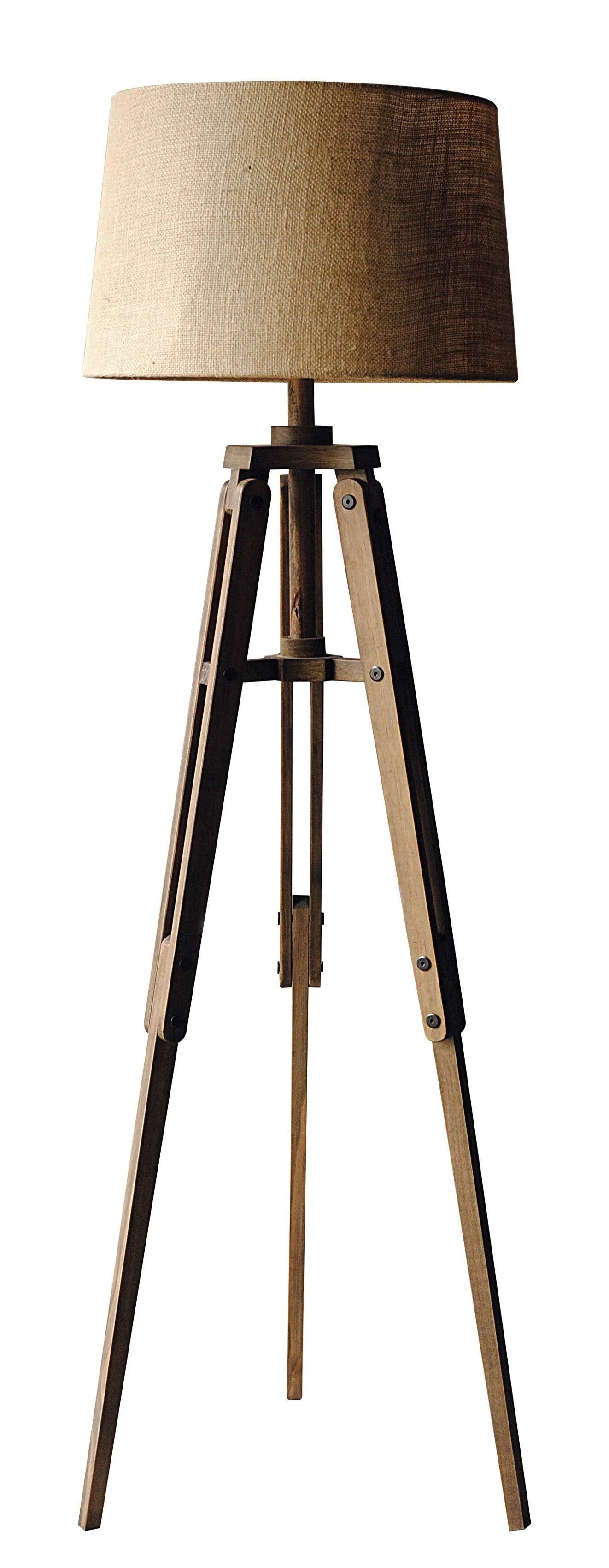 Mariner Tripod Style Wood Floor Lamp with Burlap Drum Shade - Image 0