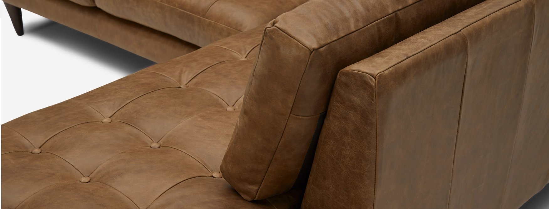 Eliot Leather Sectional with Bumper - Right Arm Orientation - in Santiago Ale with Mocha Wood Stain - Image 6