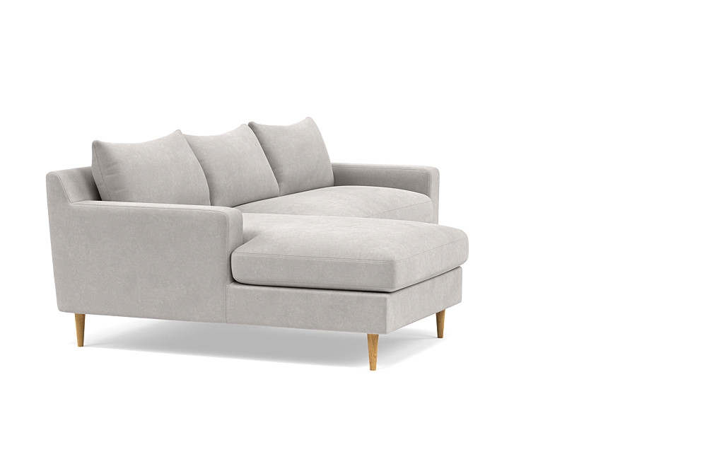 Sloan Left Chaise Sectional, Performance Velvet - Sterling, Tapered Round Wood - Natural Oak - Image 3