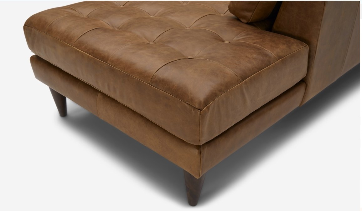 Eliot Leather Sectional with Bumper - Right Arm Orientation - in Santiago Ale with Mocha Wood Stain - Image 7