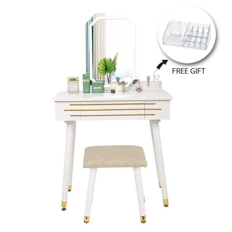Byrge Makeup Vanity Set with Stool and Mirror - Image 6