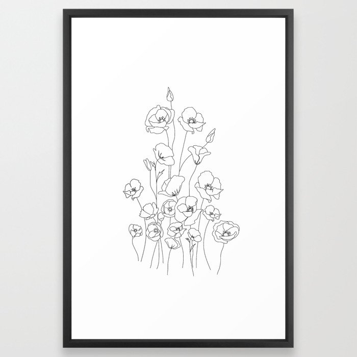 Poppy Flowers Line Art Framed Art Print - Image 0