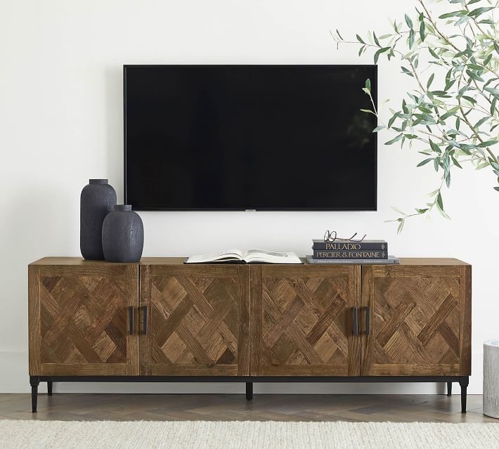 Parquet Reclaimed Wood Media Console with Doors - Image 1