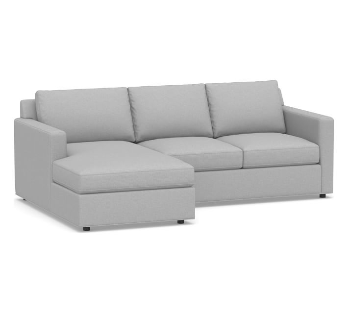 Sanford Square Arm Upholstered Right Arm Sofa with Chaise Sectional, Polyester Wrapped Cushions, Brushed Crossweave Light Gray - Image 0
