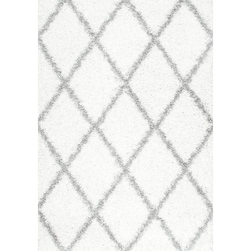 Colona Geometric Shag White Area Rug - Image 0