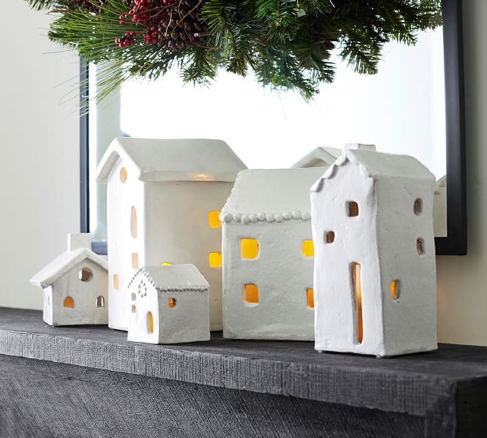 Ceramic Christmas Handcrafted Village Houses, Mini, White - Image 1