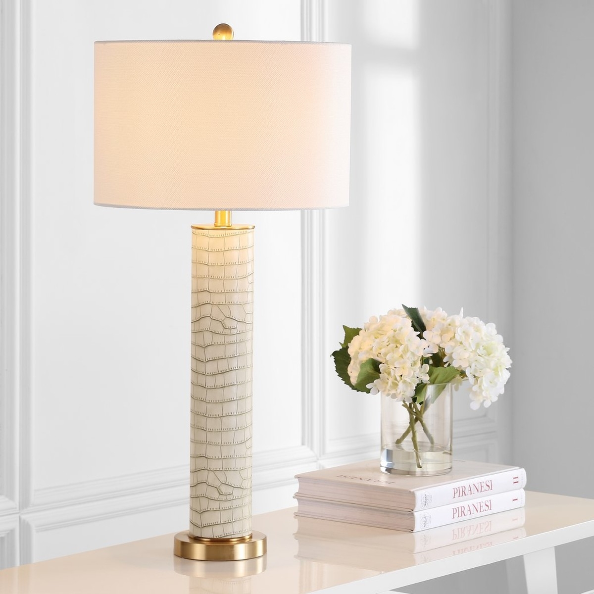 Ollie 31.5-Inch H Faux Alligator Table Lamp - Cream - Arlo Home - Image 2
