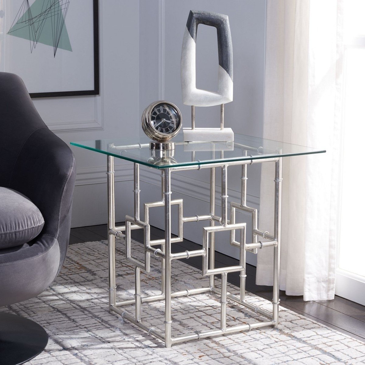 Dermot Glass Top Accent Table - Silver/Clear - Arlo Home - Image 2