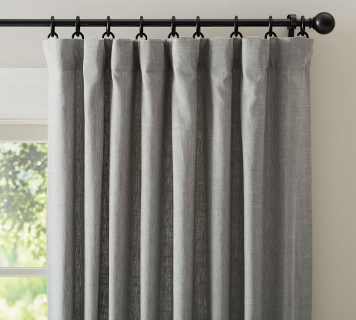 EMERY LINEN/COTTON POLE-POCKET CURTAIN - GRAY, black-out lining - Image 1