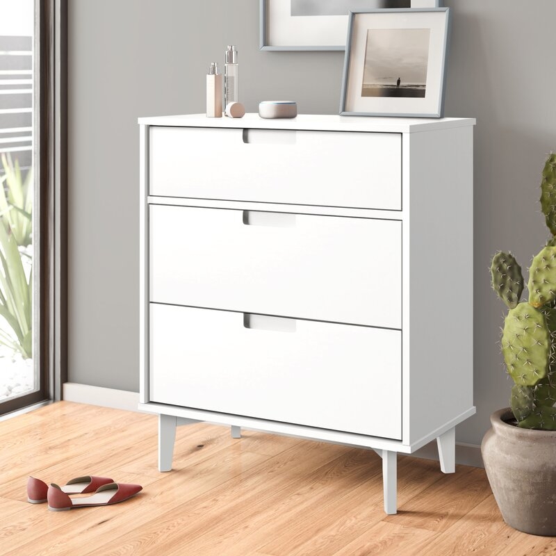 Dorinda Groove Handle Wood 3 Drawer Dresser- white - Image 0
