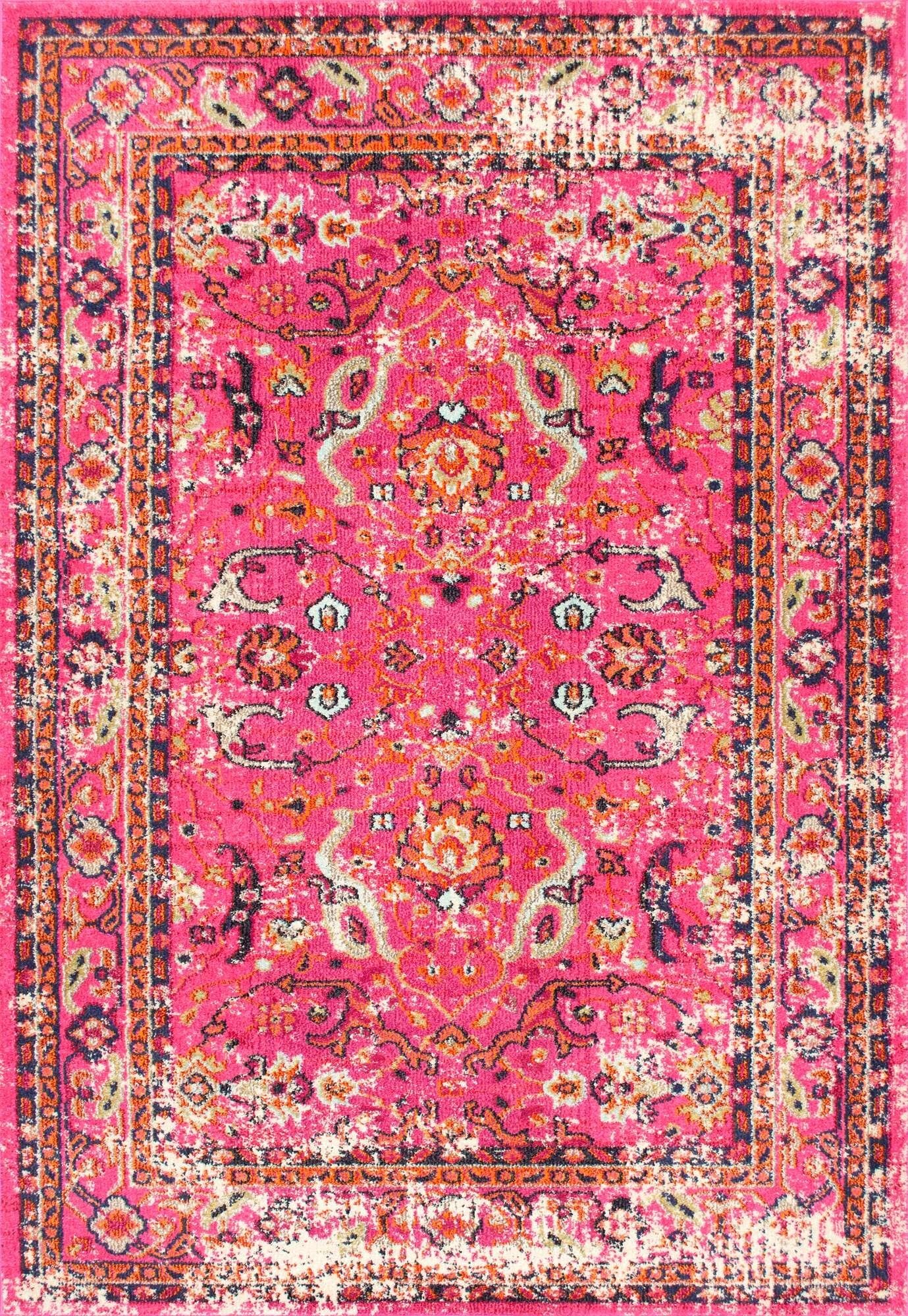 Rectangle 6'7" X 9' Alessia Pink; Orange; Blue Area Rug - Image 0