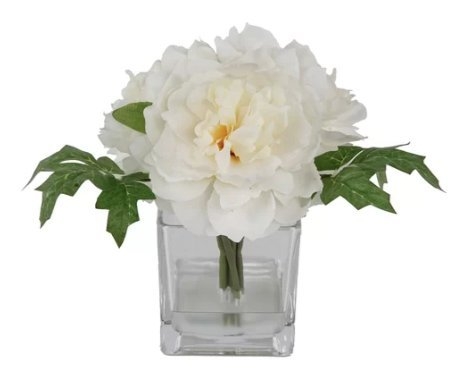 Silk Peonie Floral Arrangement and Centerpiece in Vase-Cream White - Image 1