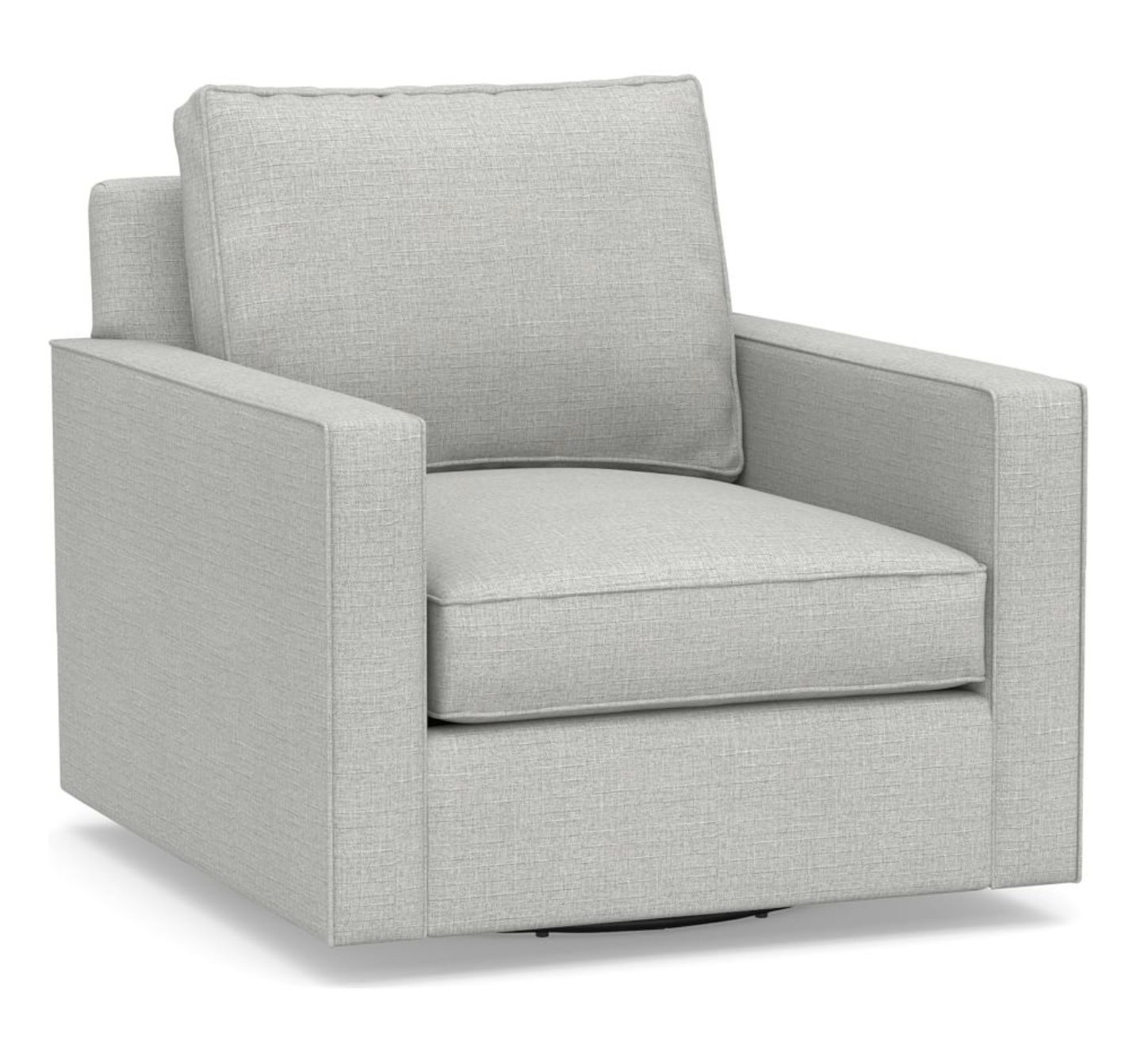 Cameron Square Arm Upholstered Deep Seat Swivel Armchair, Polyester Wrapped Cushions, Basketweave Slub Ash - Image 0