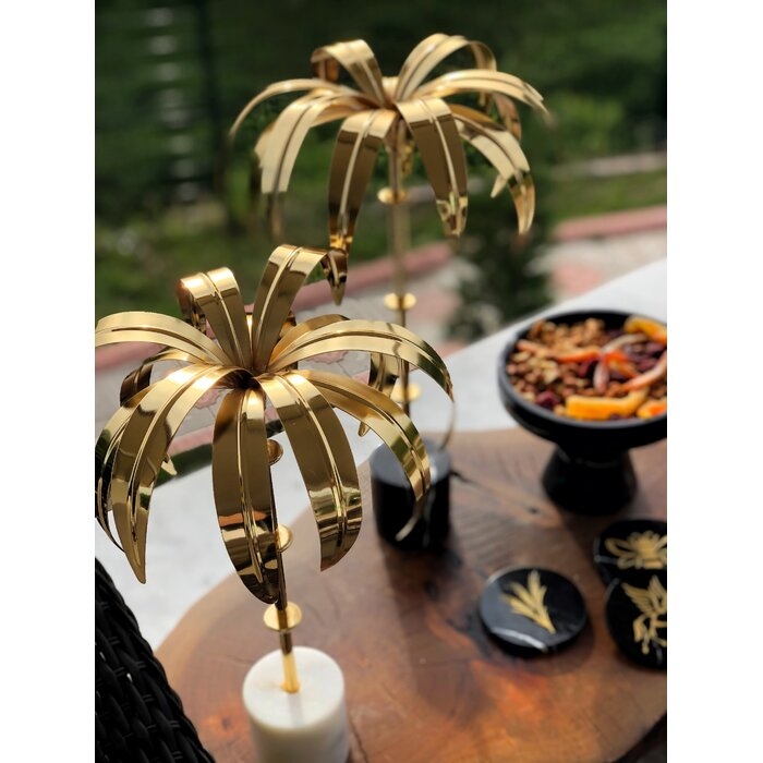 Golden Palm Tree With White Marble Base - Image 0