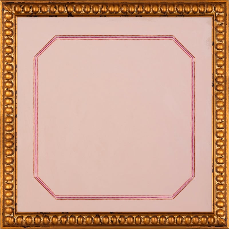 Snail Pink Bevel, Final Framed Size - 16 x 16, Gold Crackle Bead Wood Frame - Image 0