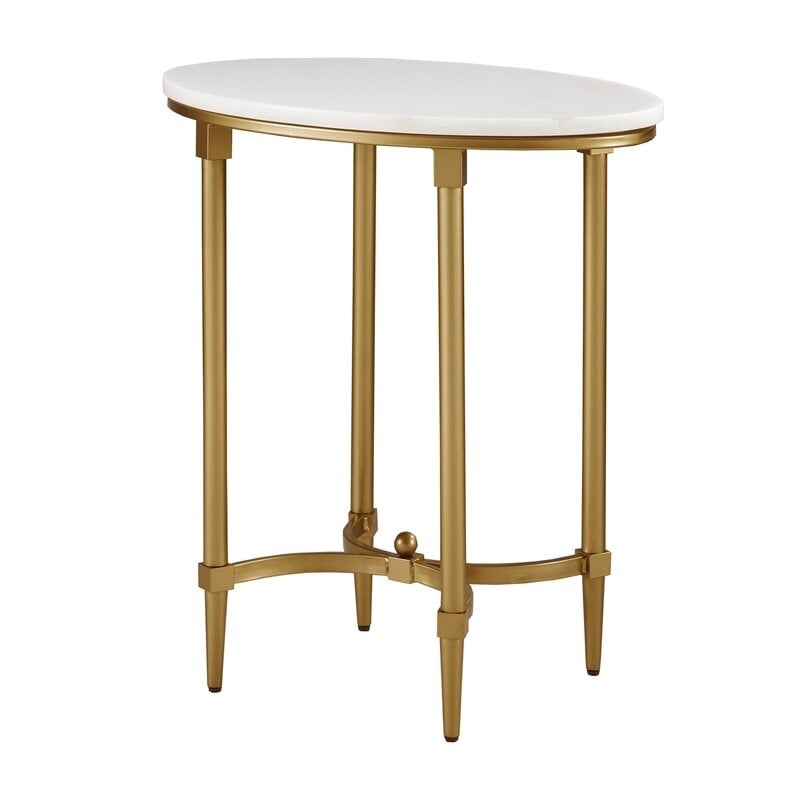 Bordeaux Gold Metal Marble Oval End Table - Image 0