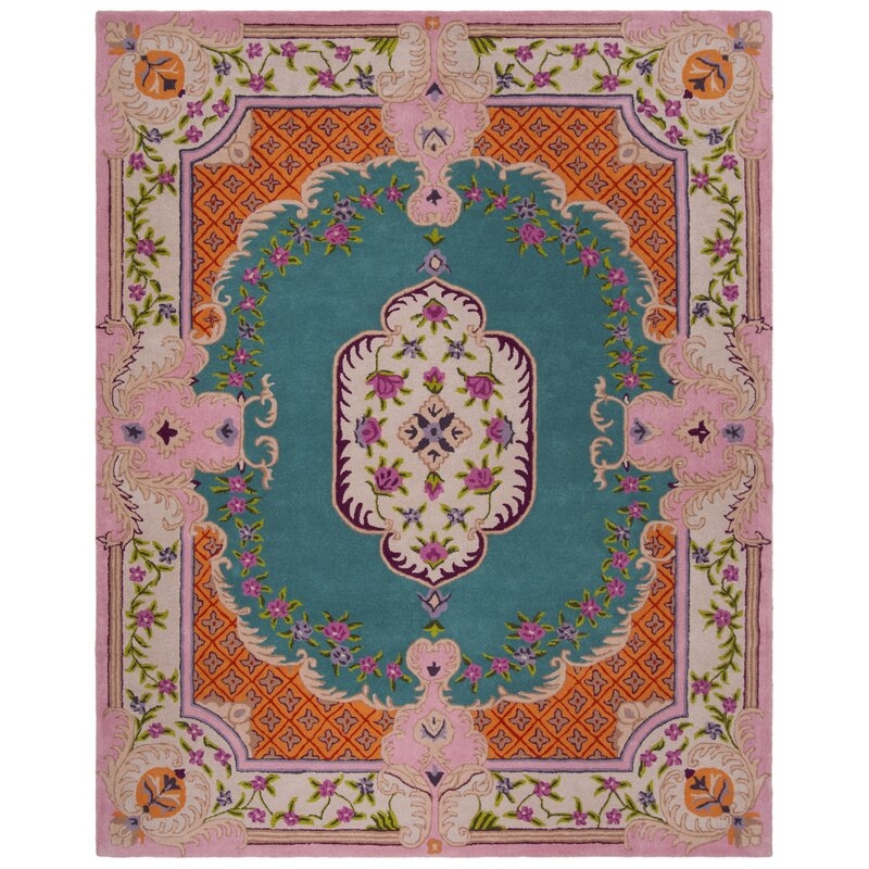 Blokzijl Southwestern Handmade Tufted Wool Blue/Pink Area Rug - Image 1