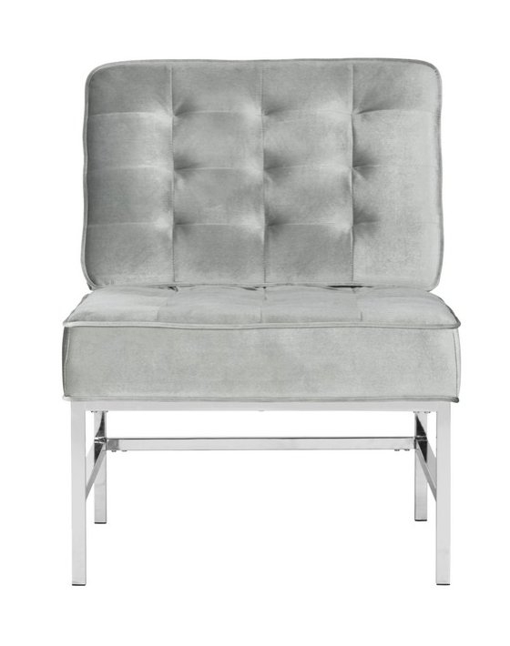 Ansel Modern Velvet Tufted Chrome Accent Chair - Light Grey - Arlo Home - Image 1