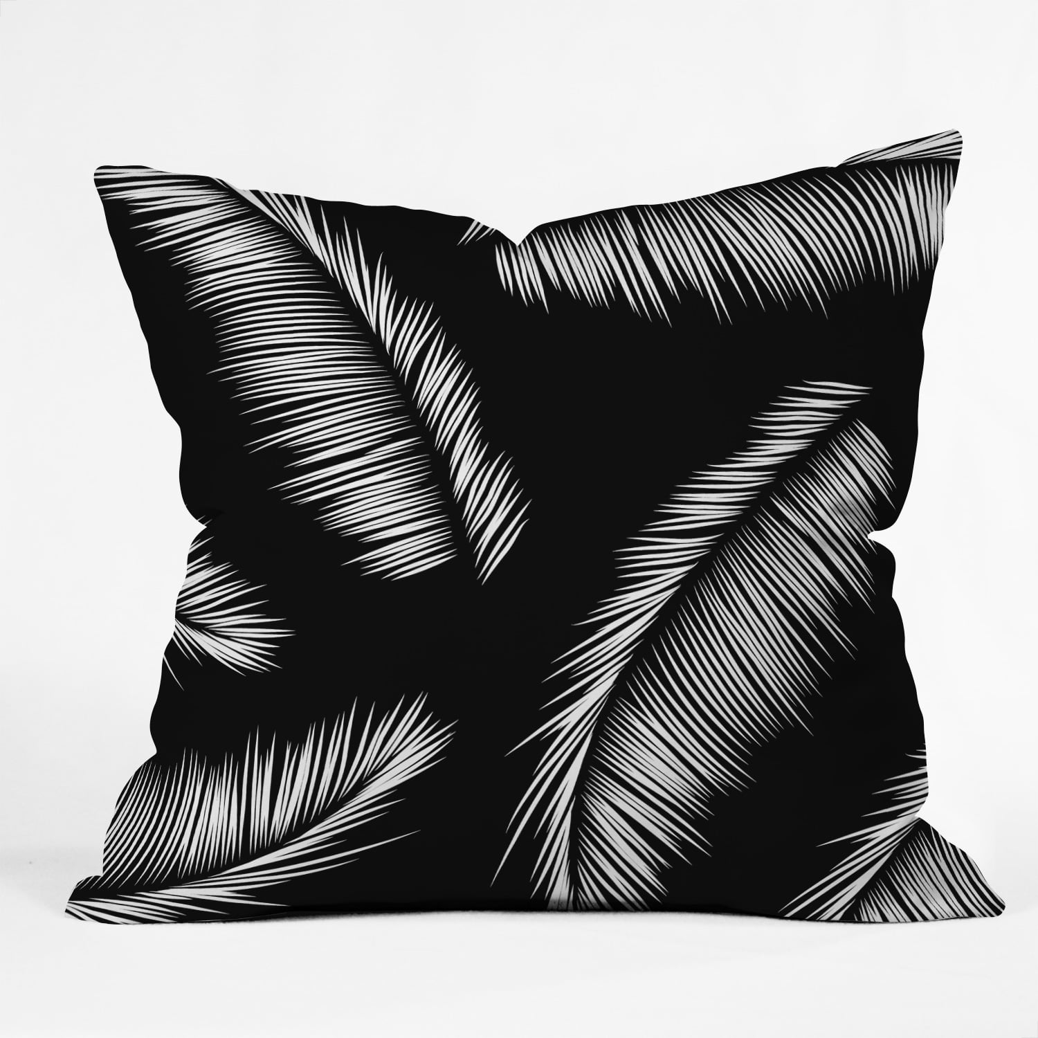 Monochrome Palm Leaves by Kelly Haines - Indoor Throw Pillow 16" x 16" - Image 0