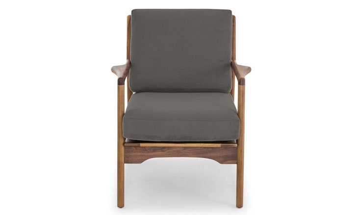Gray Collins Mid Century Modern Leather Chair - Cartier Wolf - Walnut - Image 1