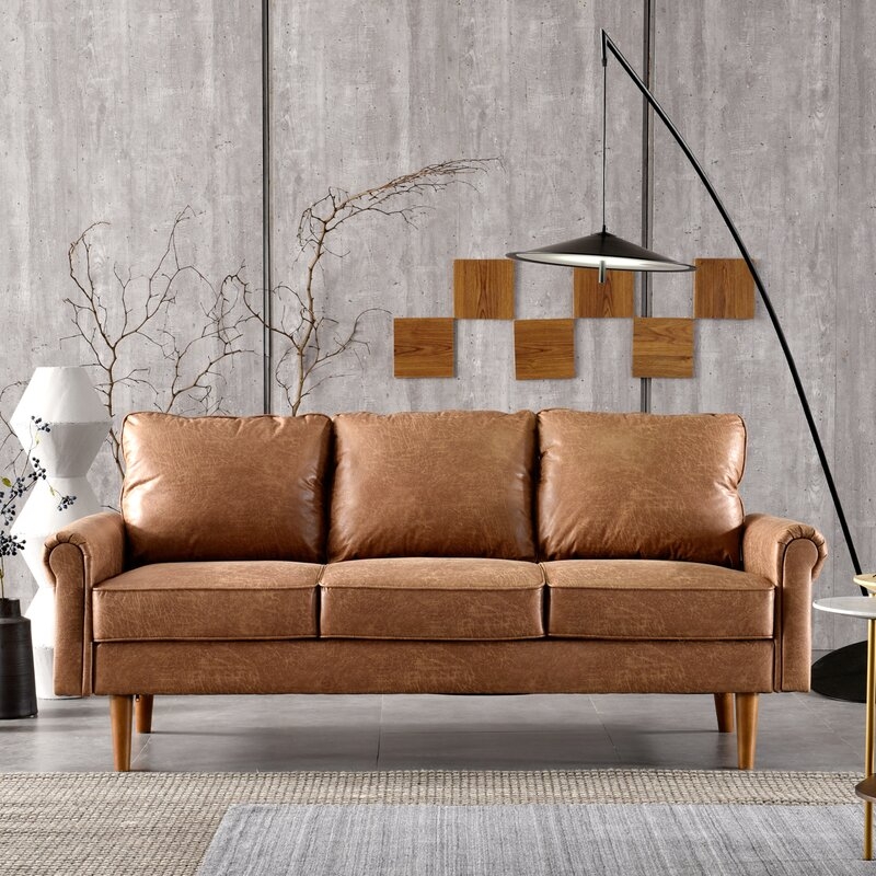 73.6'' Wide Faux Leather Rolled Arm Sofa - Image 0