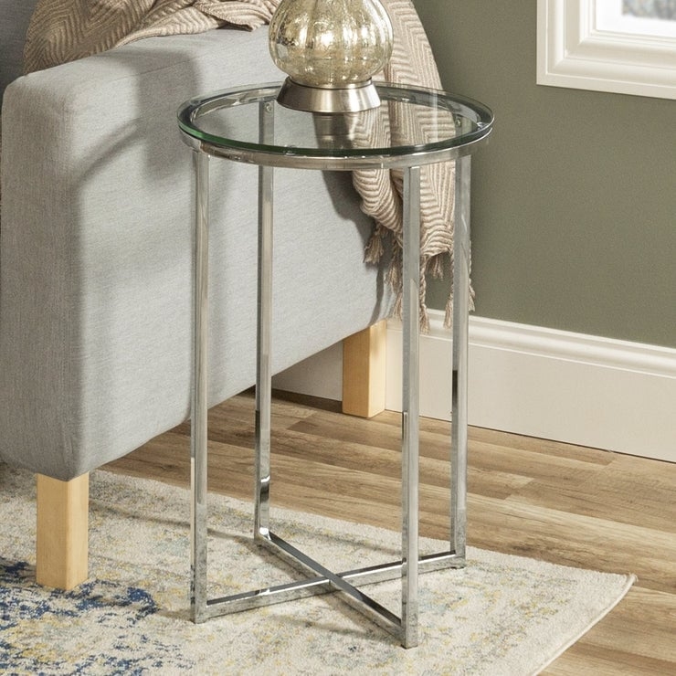 Alissa 16"Glam Round Side Table - Glass/Chrome - Image 0