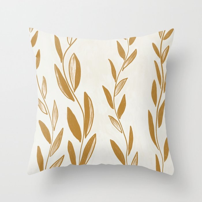 Golden leaves and stems Throw Pillow - Image 0