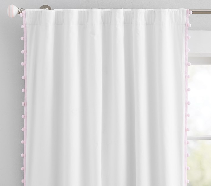 Cotton Pom Blackout Curtain, 96", Light Pink - Image 0